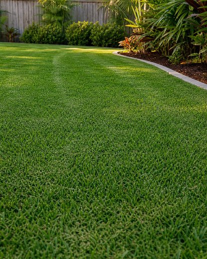 Healthy buffalo lawn with a clean curved border
