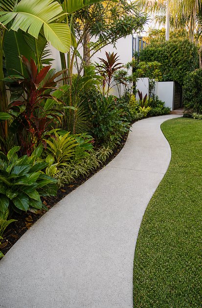 Curved garden path with crisp lawn edging