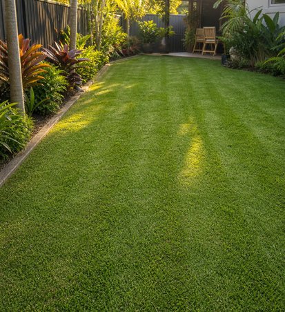 Fresh lawn mowing with an even finish