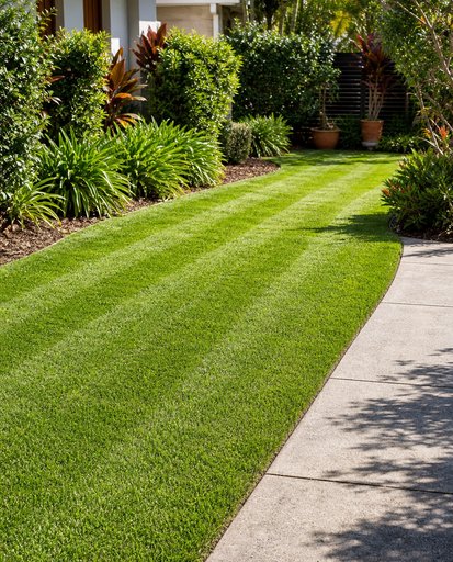 Fresh mowing lines on a tidy Gold Coast lawn