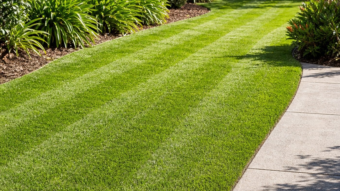 Fresh lawn mowing lines by Rics Lawn Care