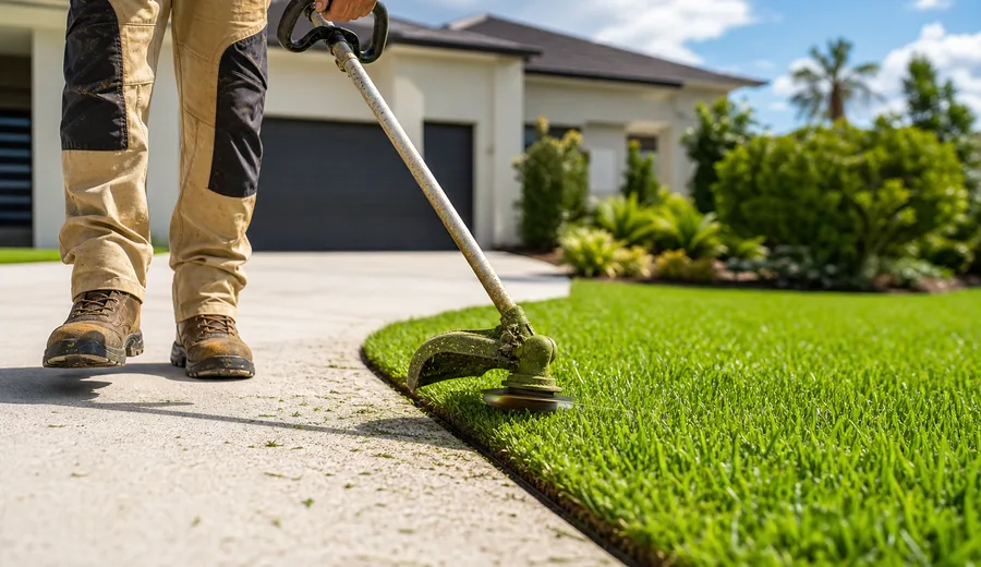 Clean lawn edging beside a concrete path