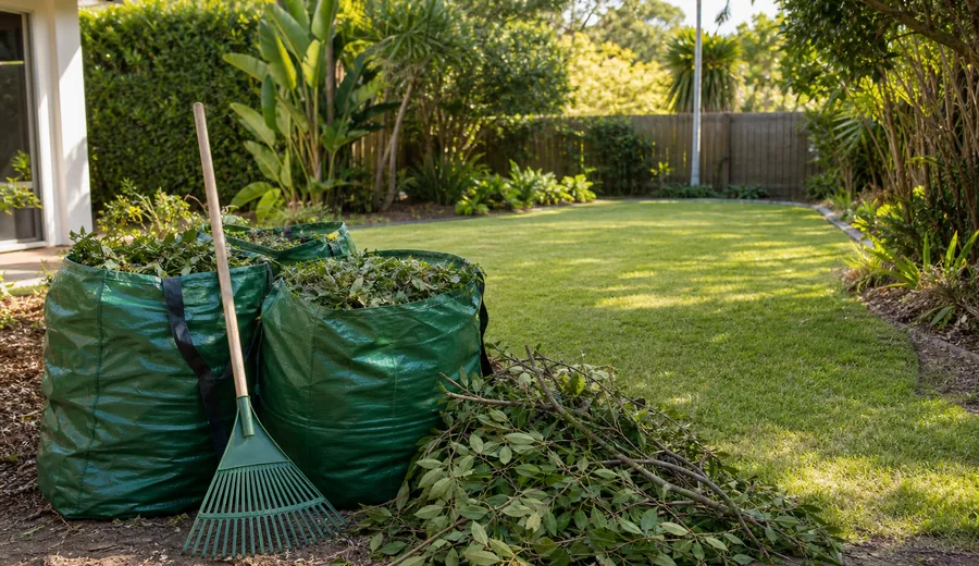 Clean backyard with green waste ready for removal